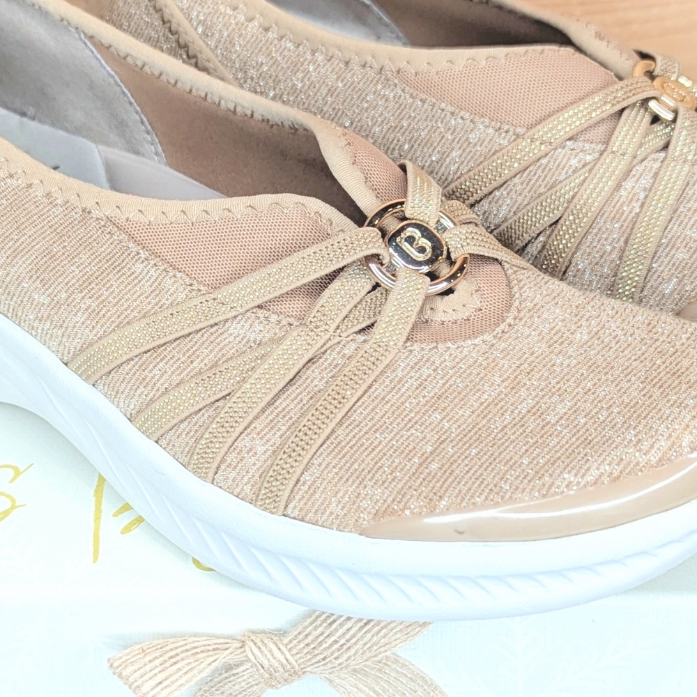 Bzees Slip-On Women's Beige/Gold  Shimmery Sneaker Shoes - Picture 9 of 15